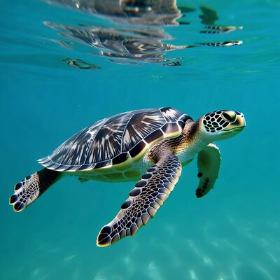 Sea Turtle Swimming Underwater