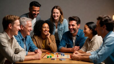 Diverse group playing board game