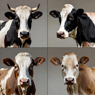 Four Holstein Cows Closeup Portraits
