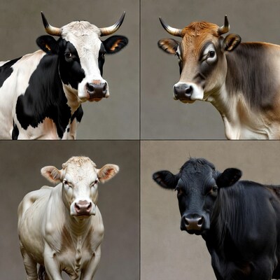 Four Colorful Cows Closeup Portraits