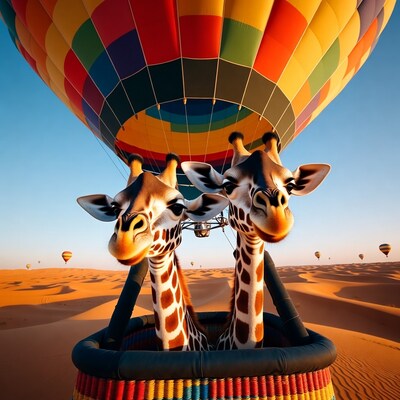 Two Giraffes in Hot Air Balloon