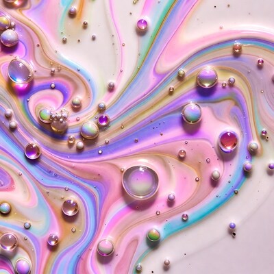 Colorful Iridescent Fluid Art with Bubbles