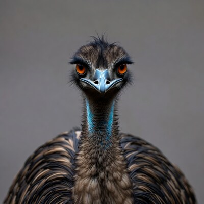 Emu with intense red eyes