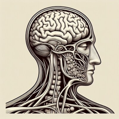 Anatomical man head with brain