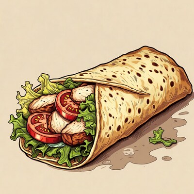 Chicken wrap with lettuce and tomatoes