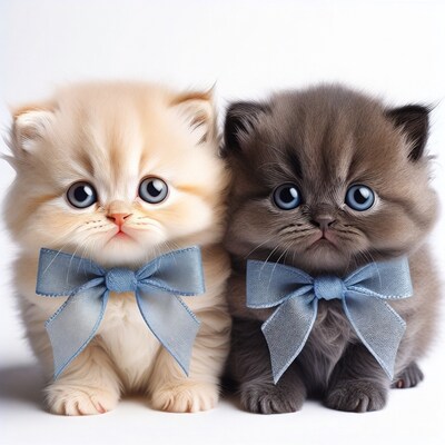 Two Kittens with Blue Bows