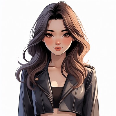 Asian woman in leather jacket illustration