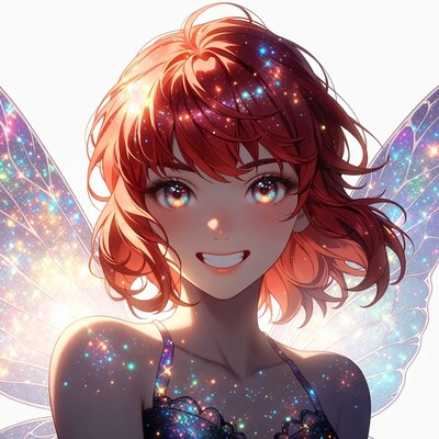 Anime girl with sparkling fairy wings