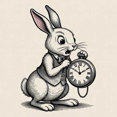 White Rabbit holding pocket watch
