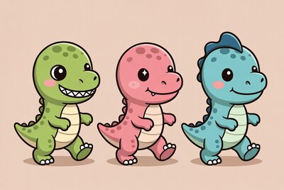 Cute Green Pink Blue T-Rex Walking