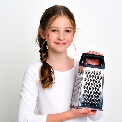 Girl holding cheese grater