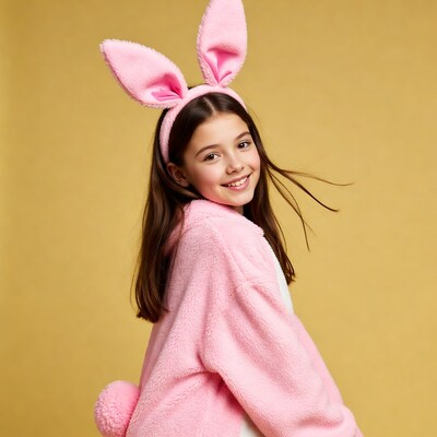 Girl in pink bunny costume