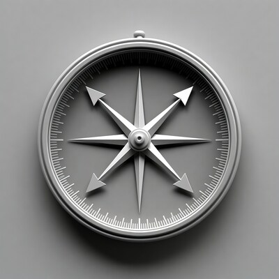 Silver 3D Compass on Gray Background