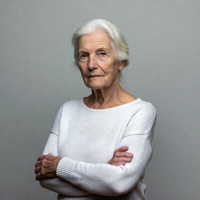 Elderly woman with arms crossed
