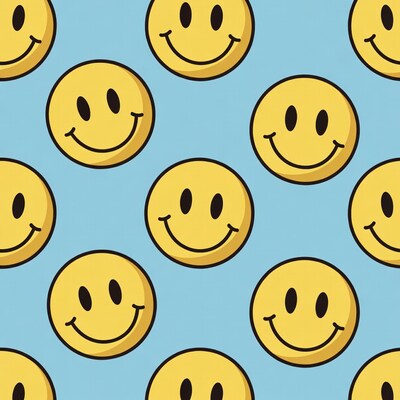 Yellow Smiley Faces Pattern on Blue