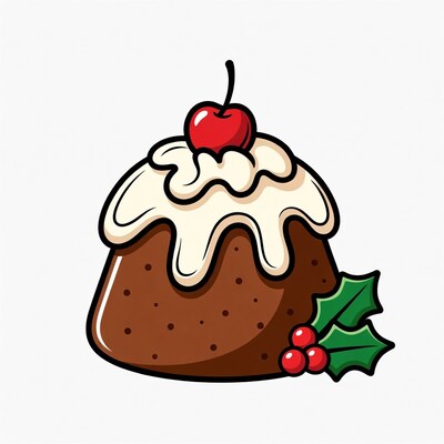 Christmas Pudding with Cherry and Holly