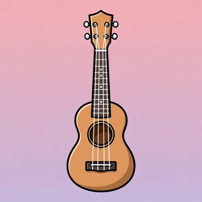 Cartoon Ukulele on Pink Background
