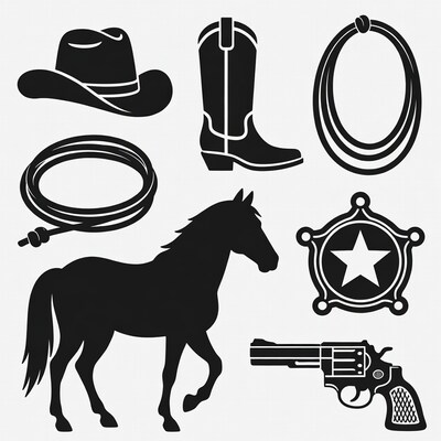 Cowboy Silhouette Icons Set