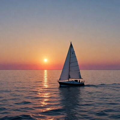 Sailboat on sea at sunset