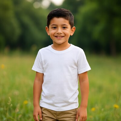 Smiling Latino boy in park