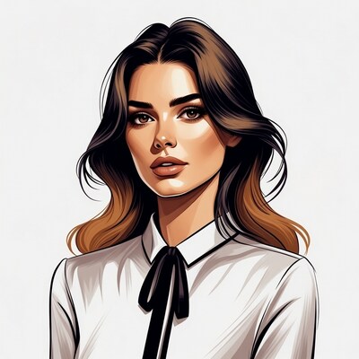 Woman with brown hair black bowtie