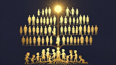 Golden Family Tree Silhouette Illustration