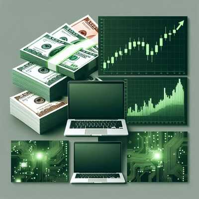 Stacks of Dollars with Laptops and Charts
