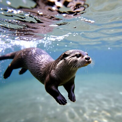 Otter swimming underwater