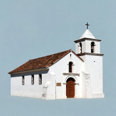 White Spanish colonial church isolated