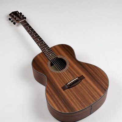 Brown acoustic guitar on white background