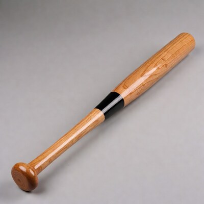 Wooden baseball bat with black handle