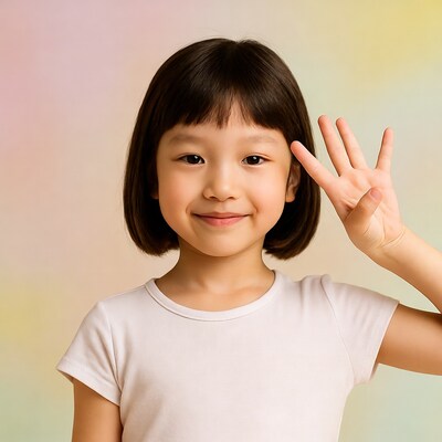 Asian girl showing four fingers
