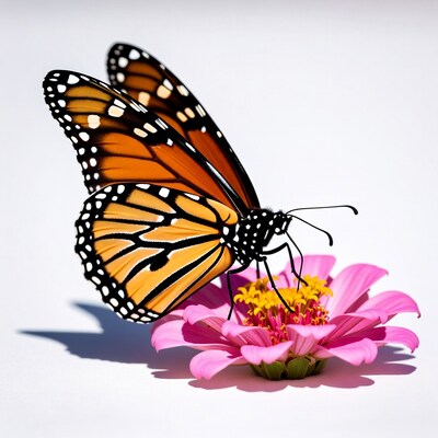 Monarch Butterfly on Pink Zinnia