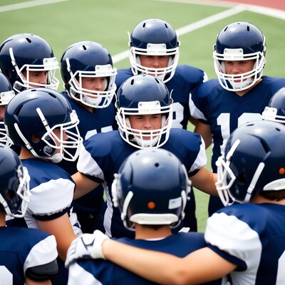 Football team huddle on field