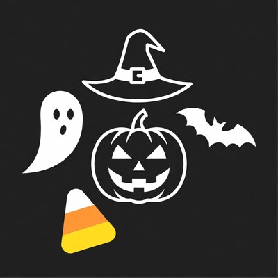 Halloween clipart icons on black