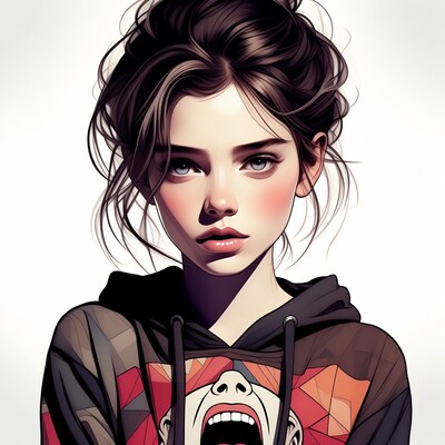 Girl with messy bun in graphic hoodie