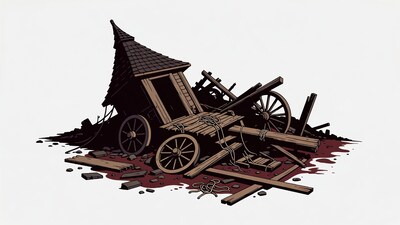 Wrecked Wooden Cart Illustration