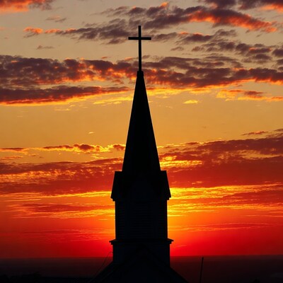 Church Steeple Silhouette at Sunset
