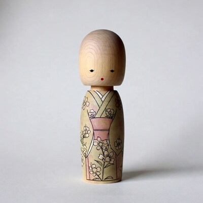 Kokeshi Doll in Floral Kimono