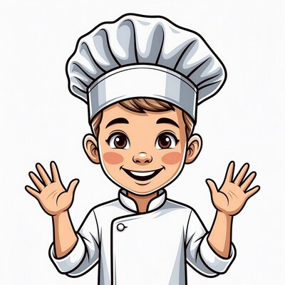 Cartoon boy chef waving happily