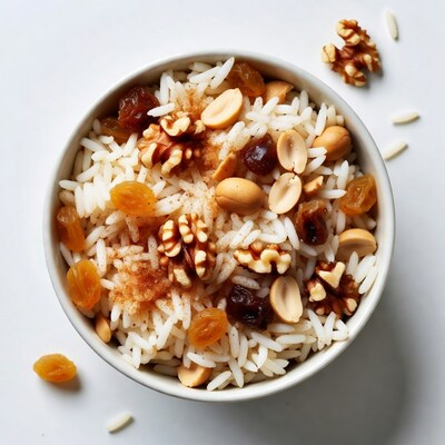 White rice with nuts raisins peanuts
