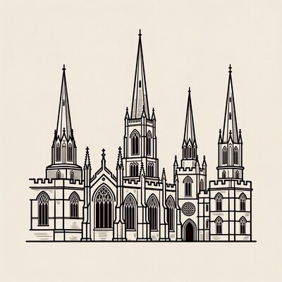 Gothic Cathedral Line Art Illustration