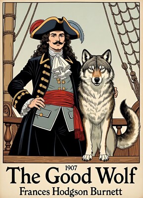 Pirate man with wolf illustration