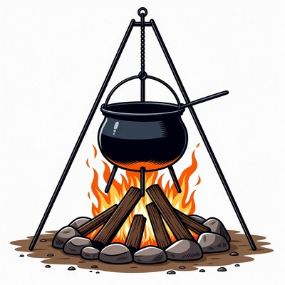 Campfire with Cauldron over Fire