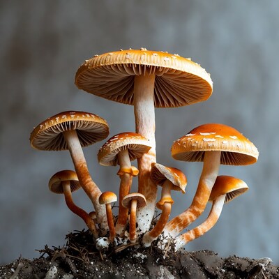 Cluster of Orange Fly Agaric Mushrooms
