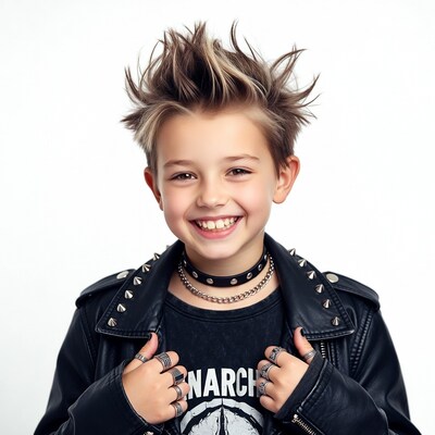 Boy in punk spiked leather jacket