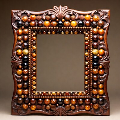 Ornate wooden picture frame with beads