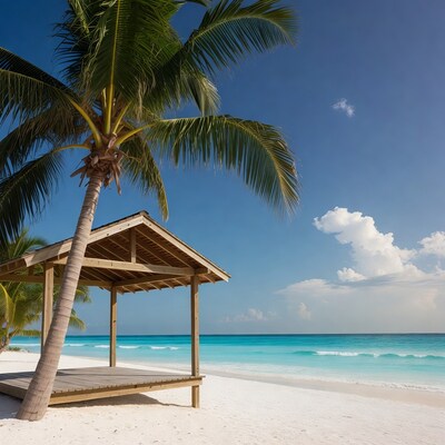 Palm tree beach gazebo turquoise ocean