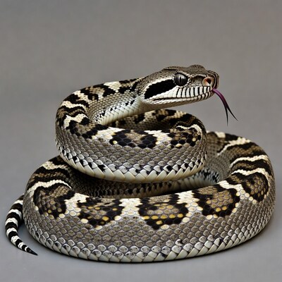 Coiled Garter Snake with Tongue Out