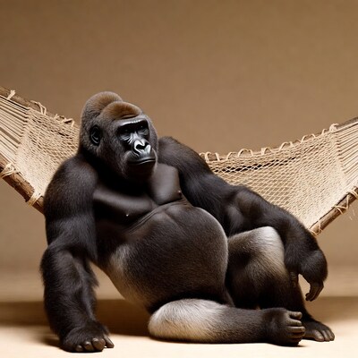Gorilla relaxing in hammock